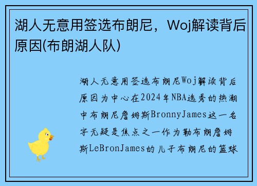 湖人无意用签选布朗尼,Woj解读背后原因(布朗湖人队) 湖人无意用签选布朗尼,Woj解读背后原因(布朗湖人队)