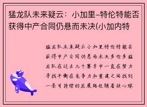 猛龙队未来疑云:小加里-特伦特能否获得中产合同仍悬而未决(小加内特 迈尔斯) 猛龙队未来疑云:小加里-特伦特能否获得中产合同仍悬而未决(小加内特 迈尔斯)