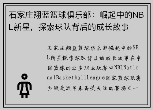 石家庄翔蓝篮球俱乐部:崛起中的NBL新星,探索球队背后的成长故事