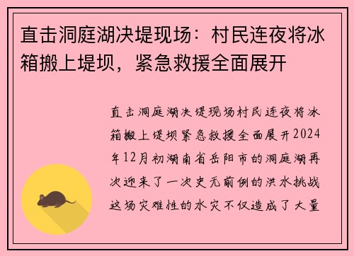 直击洞庭湖决堤现场:村民连夜将冰箱搬上堤坝,紧急救援全面展开