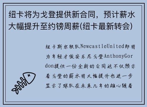 纽卡将为戈登提供新合同,预计薪水大幅提升至约镑周薪(纽卡最新转会)