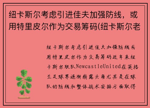 纽卡斯尔考虑引进佳夫加强防线,或用特里皮尔作为交易筹码(纽卡斯尔老板到底身价多少)