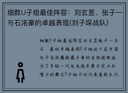 细数U子组最佳阵容:刘玄昱、张子一与石洺豪的卓越表现(刘子堔战队)