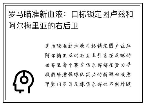 罗马瞄准新血液:目标锁定图卢兹和阿尔梅里亚的右后卫 罗马瞄准新血液:目标锁定图卢兹和阿尔梅里亚的右后卫