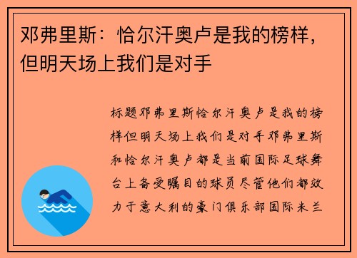 邓弗里斯：恰尔汗奥卢是我的榜样，但明天场上我们是对手